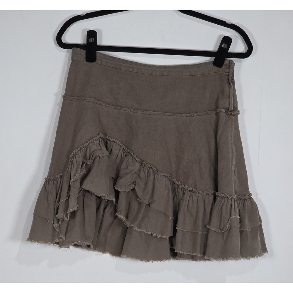 ClockHouse Womens Medium EU 38 Brown Ruffle Mini Skirt Y2K Cotton Casual Tiered